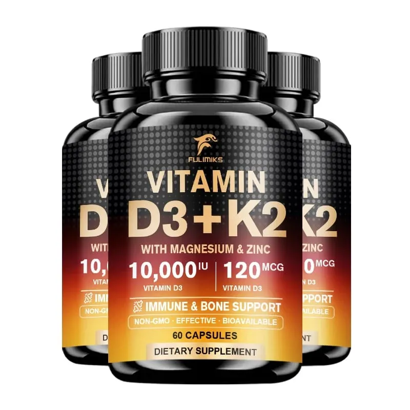 High Absorption Vitamin D3+K2 Supplement with Magnesium & Zinc Supports Bone Teeth Muscle & Immune Health for Daily Life