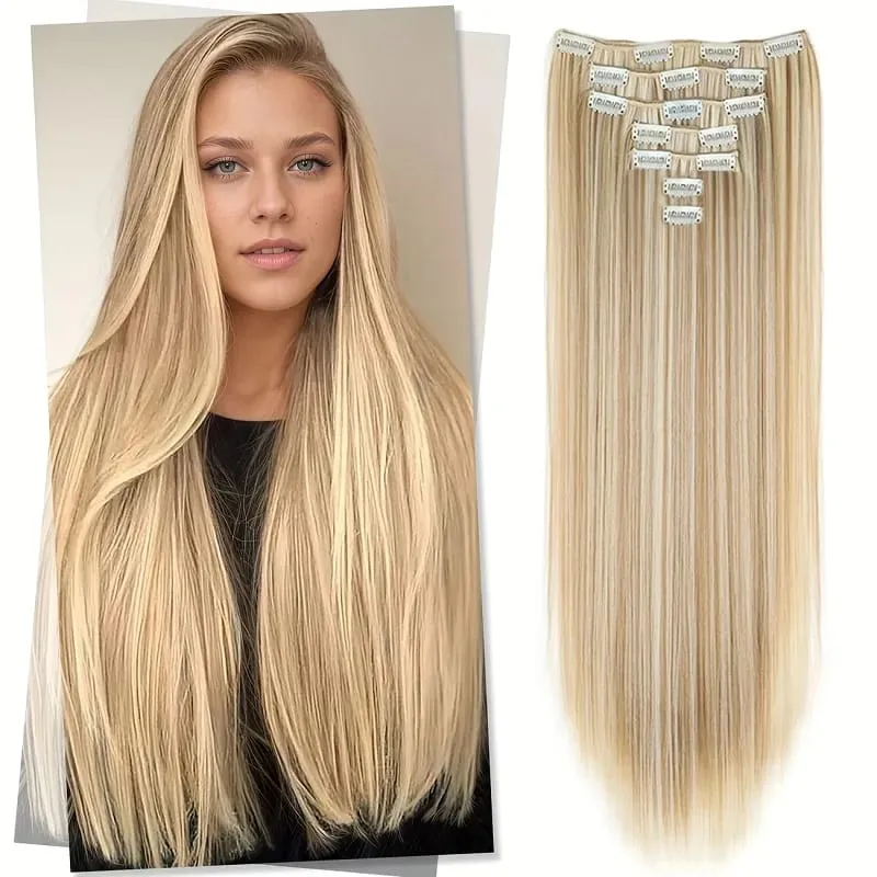 24Inch Synthetic 7pcs/set Long Straight Clip in Hair Extensions Invisible Fake Clips on Hairpieces for Women Party Daily Use — image 14