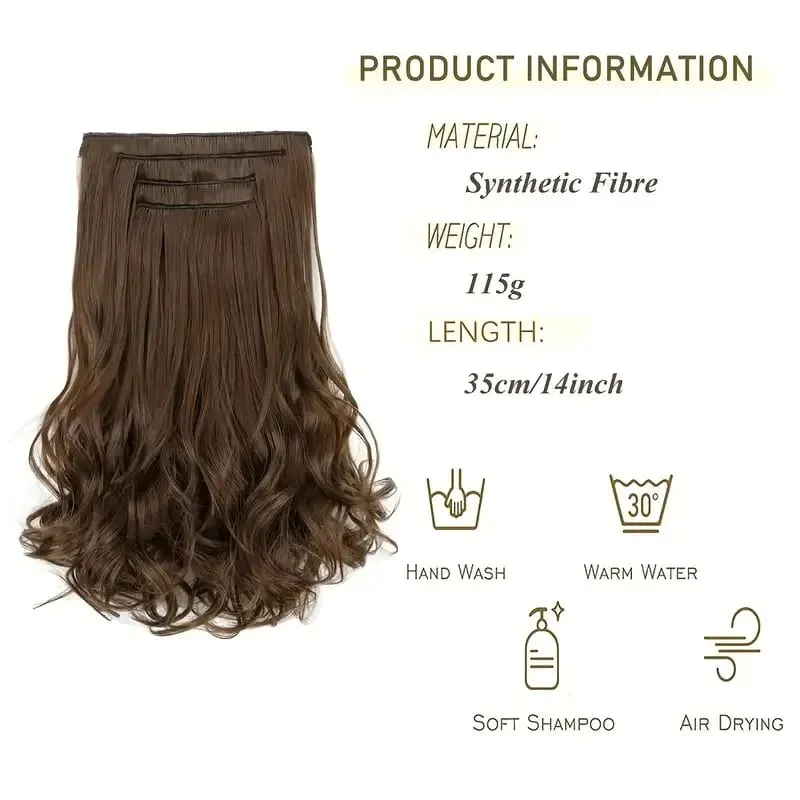 Synthetic 14Inch Short Wavy Curly Hair Extension 4pcs/set Clip -in Invisible Soft Hairpiece for Women Party Daily Use