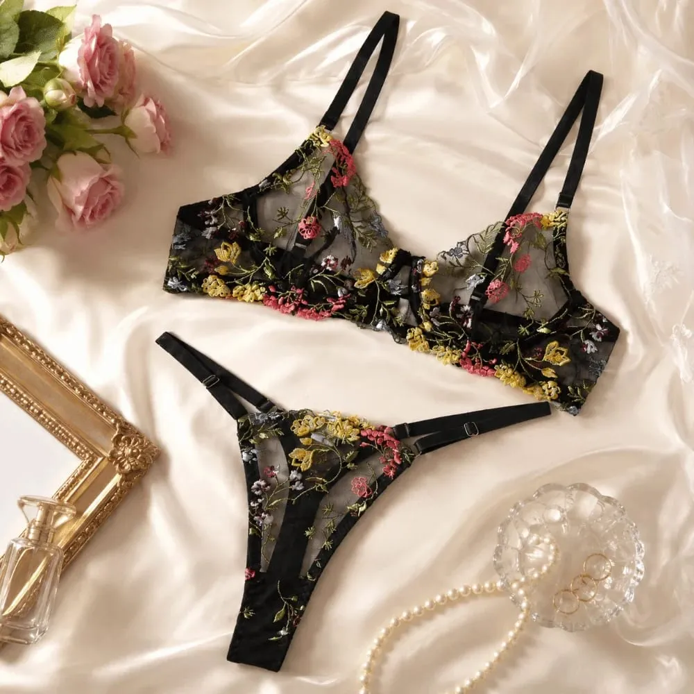 Versatile Transparent Lingerie Set Ultra-thin Elegant Panties Bra Set Push Up Bra Suit Women — image 1