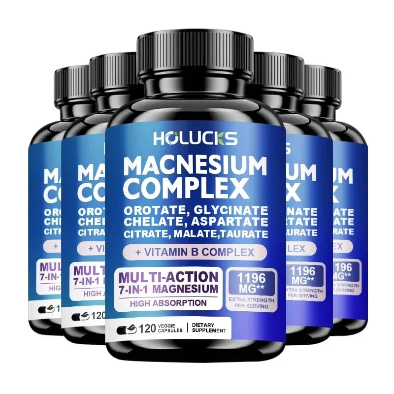 Magnesiumkomplex 1000 mg Nahrungsergänzungsmittel mit den Vitaminen C, E, B1, B2, B6, B12, chelatisiertes Magnesiumglycinat, Malat, Taurat und Citrat