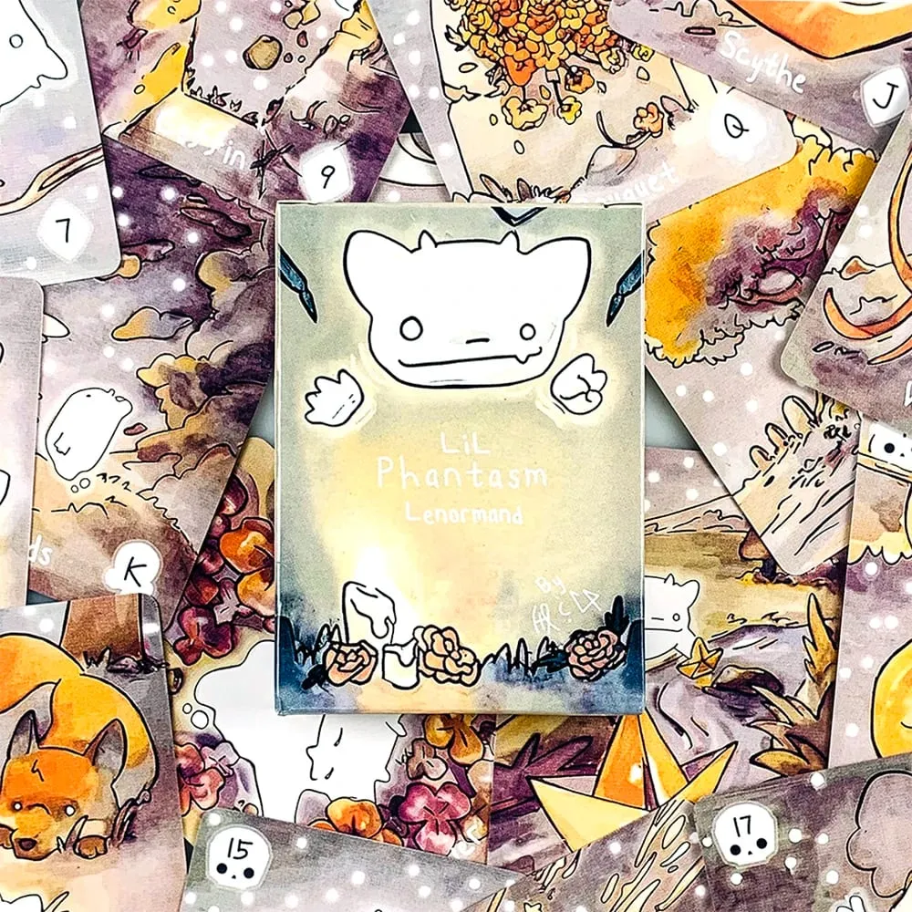Lil Phantasm Lenormand Oracle Deck 36 Cute Ghost-Themed Oracle Unique Artistic Fortune Telling Cards Game Halloween Games