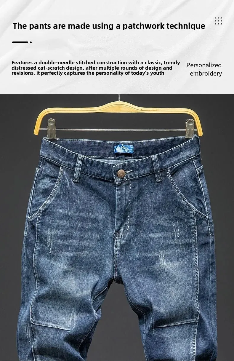Splicing Elastic Malaking Sukat Loose Elastic Jeans Panlalaking Autumn Korean Trend Pantalon Panlalaking Harlan Denim na pantalong Panlalaking Bootcut Jeans