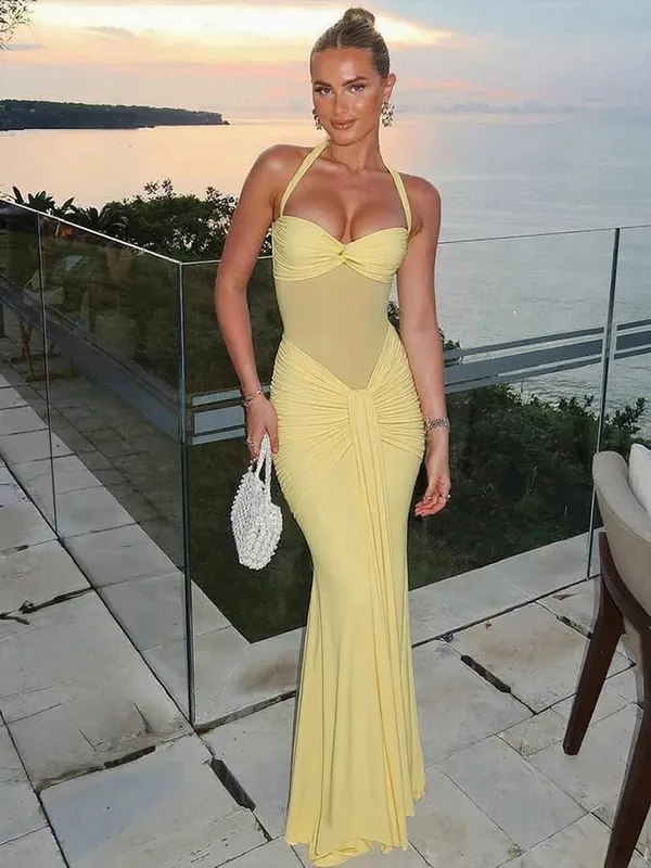 Nibber Halter Mesh Patchwork Kleid Frauen Sommer Trend Off Schulter Backless Geraffte Band Mitternacht Prom Party Hipster Vestidos