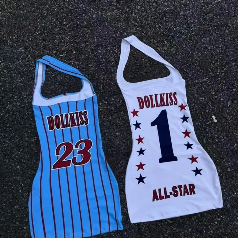 2025 Streetwear Letter Printing Halter Dress Harajuku Sexy Sleeveless Mini Dresses Y2k Aesthetic Women Backless Bodycon Vestidos — image 3