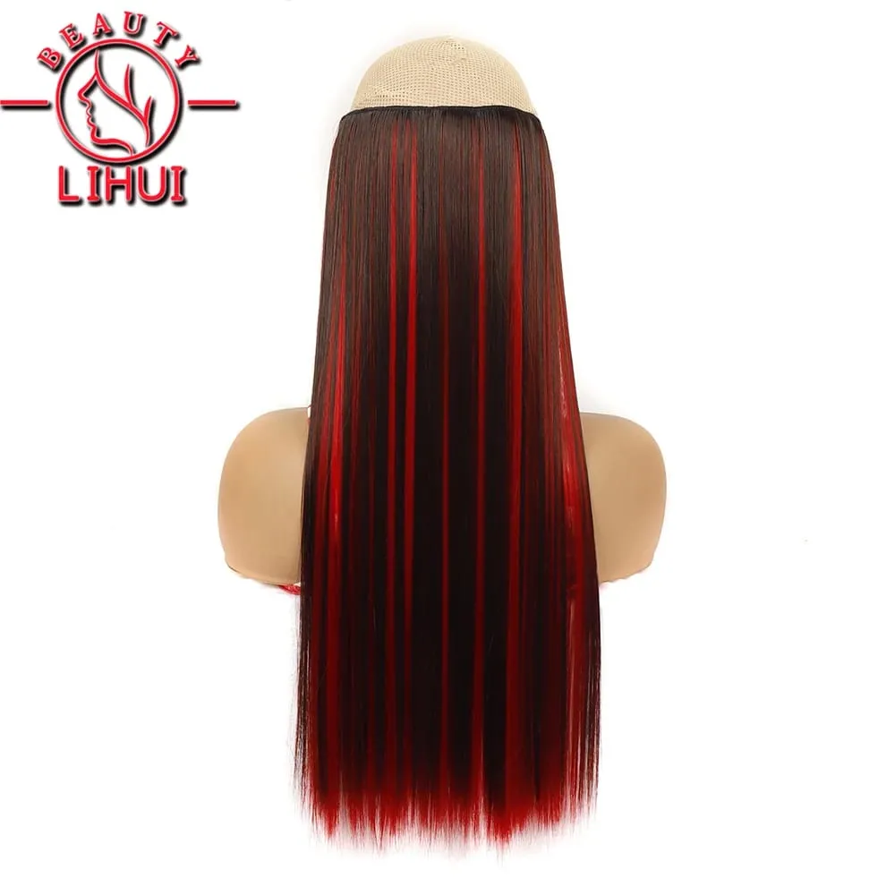 Synthetische natürliche synthetische Haarverlängerungen, 5 Clip-in-künstliche gefälschte Ombre-Blond-Braun-Schwarz-Rosa-gerade falsche Haarteile — image 3