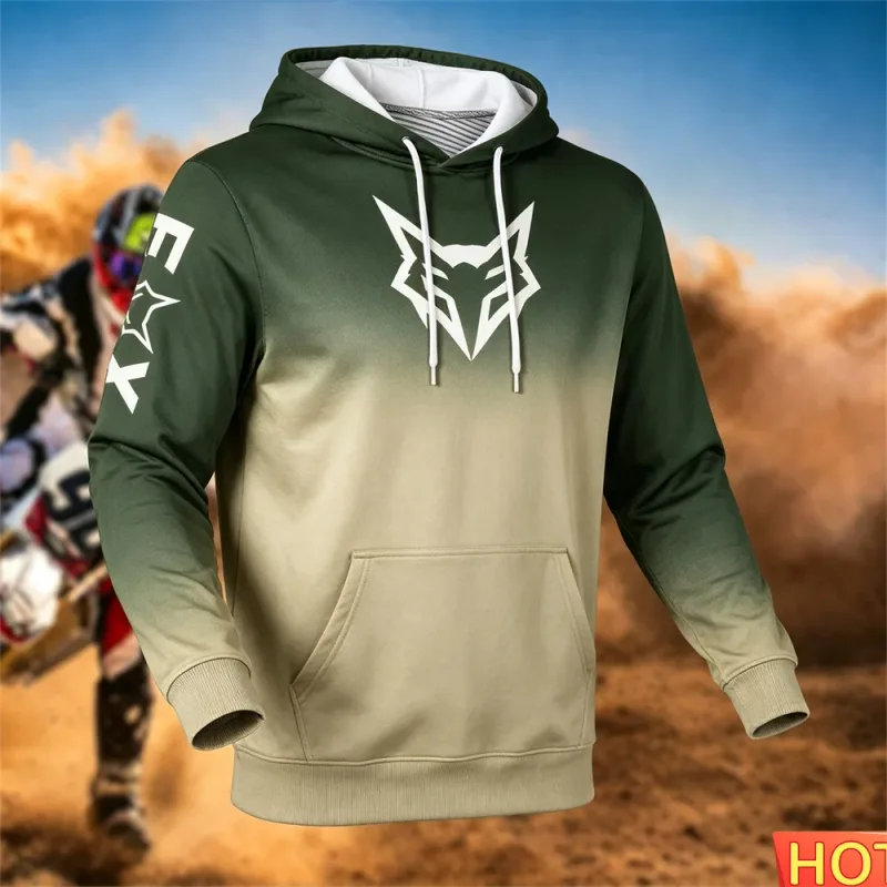 Autumn/Winter Men's Racing Hoodie Outdoor Cycling Hooded Pullover Fox Pattern Pocket Hoodie Sports Motorcycle Hooded Sweatshirts — image 4