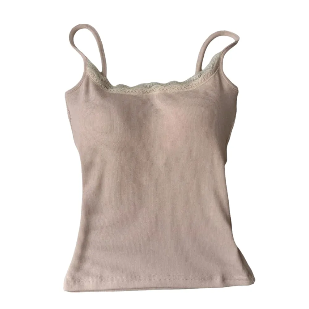 Fashion with Chest Pad Camis Tank Tops Integrated Top Elastic Lace Tops Versatile Slim Vest Women Clothes — image 2