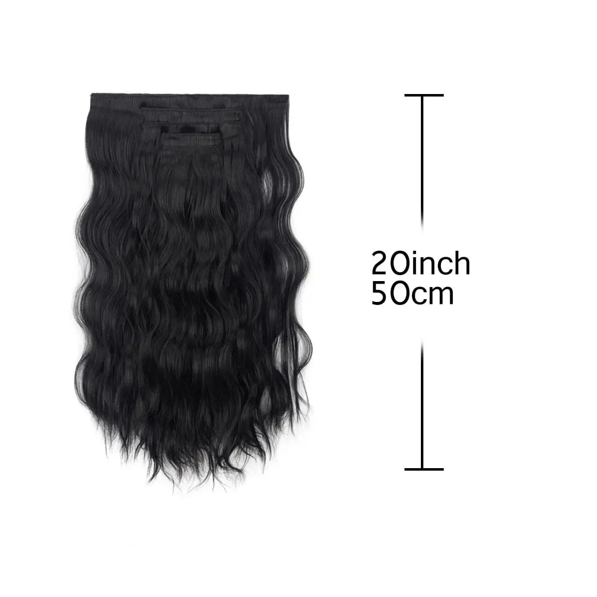 20Inch 5pcs/set Synthetic Hair Extension Long Curly Heat Resistant Black Hairpiece for Women