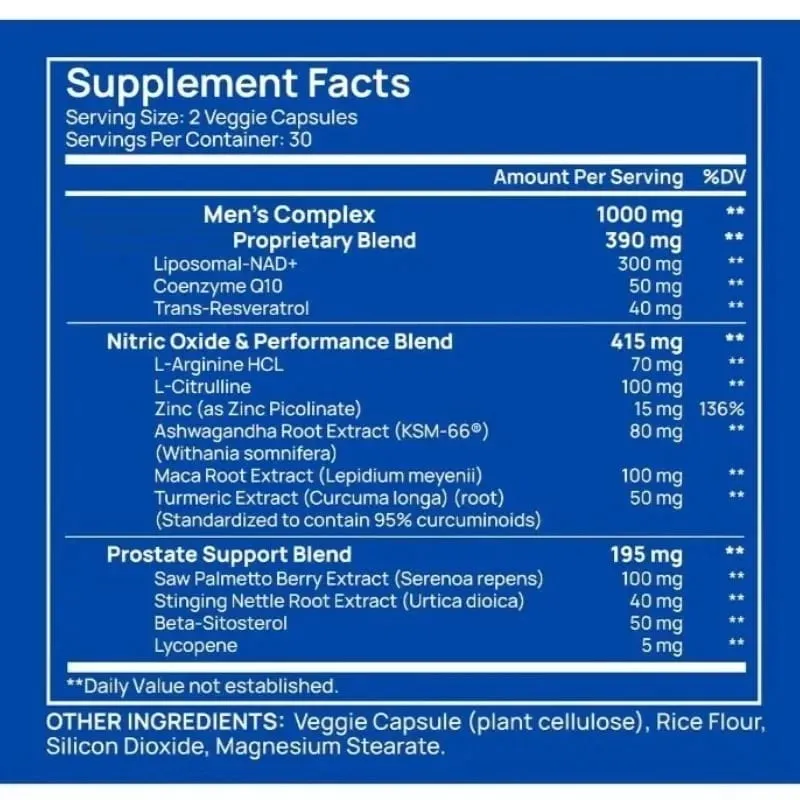 NAD+ Capsule for Men with Resveratrol CoQ10 & Zinc Nutrition Supplement Cellular Energy Antioxidant Support 60 Count Per Bottle — image 6