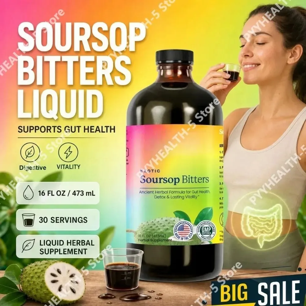 Herbal Soursop Bitters Liquid Supplement Black Seed Moringa Irish Moss Drops for Gut Digestive Wellness Immune 16 Fl Oz(473ml) — image 1