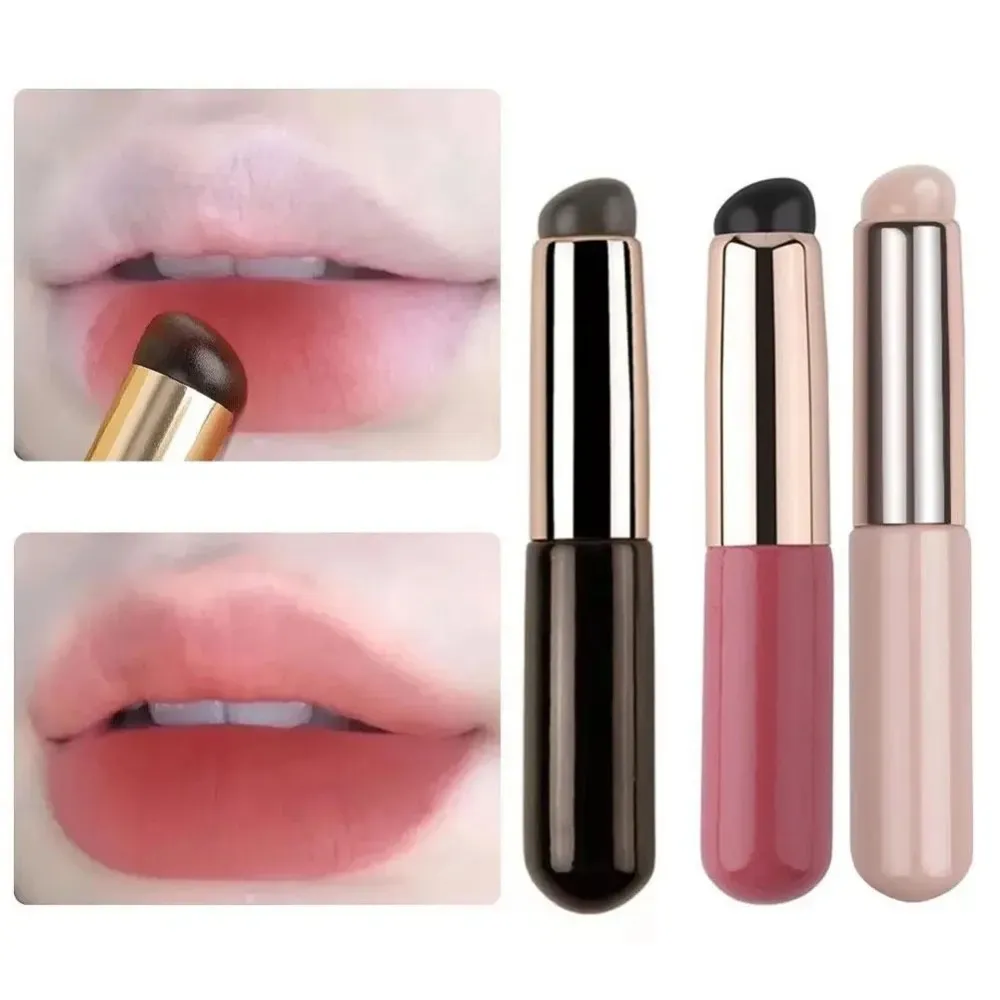 1Pc Silicone Lip Brushes with Cover Cap Concealer Brush Like Fingertips Q Soft Lipstick Makeup Brushes Round Head No Broken Pink — image 1