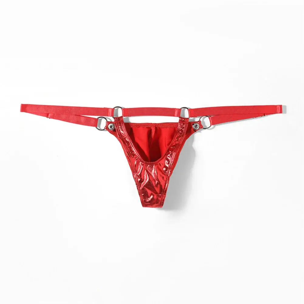 String en cuir verni pour hommes, 1 pièce, string Sexy, dos en V, anneau bas, poche bombée, Lingerie, sous-vêtements Gay Sissy, vêtements de club chauds