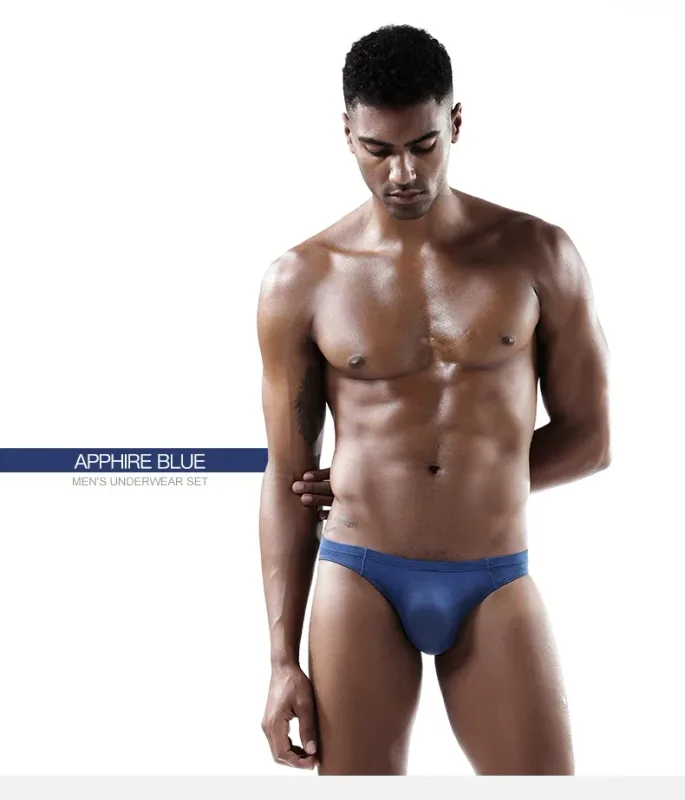 2PCS Men's Underpants Ice Silk Breathable Sexy Thin U Convex Transparent One Piece Low Waist Triangle Shorts Head — image 13