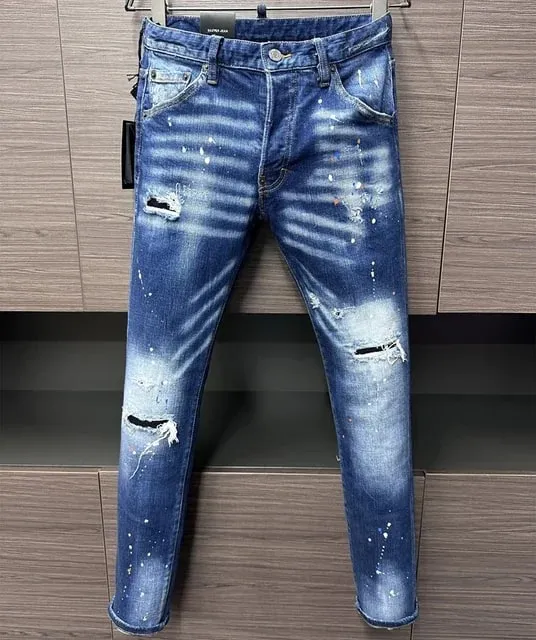 D2 Heren Jeans Denim Broek Gat Slanke Kokerbroek Metalen Knopen Feest Klassiekers Modieus Zwart DSQ2 JENAS
