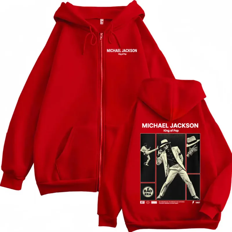 Michael Jackson King of Pop Zip Up Hoodies Men's Clothing Classic Vintage Jacket Sweatshirts Harajuku Fleece Zipper Hooded Coats
