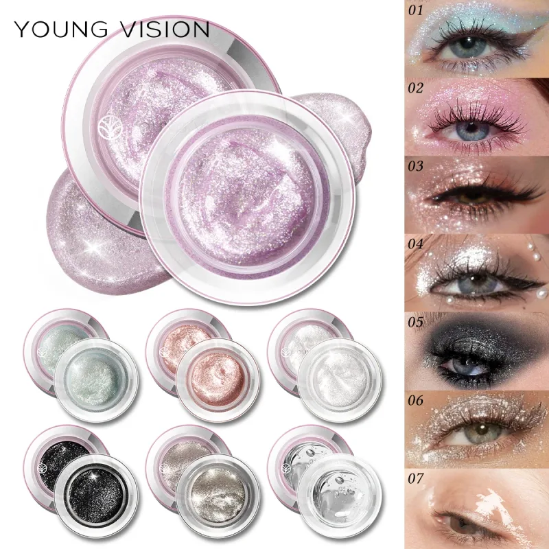 1pcs Highlighter Liquid Eye Shadow Waterproof Non-Greasy Long-Lasting Highlight & Smoky Eye Shadow with Makeup Brush