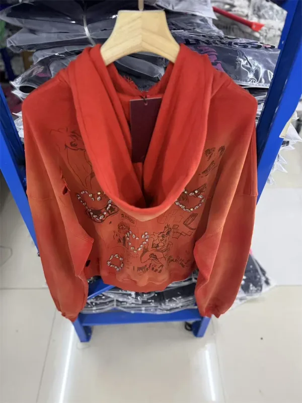 Autumn Winter New PH Hand-beading Print Vintage Washed High Street Casual Loose Cotton Versatile Hoodie Trendy Sports Top Men — image 19