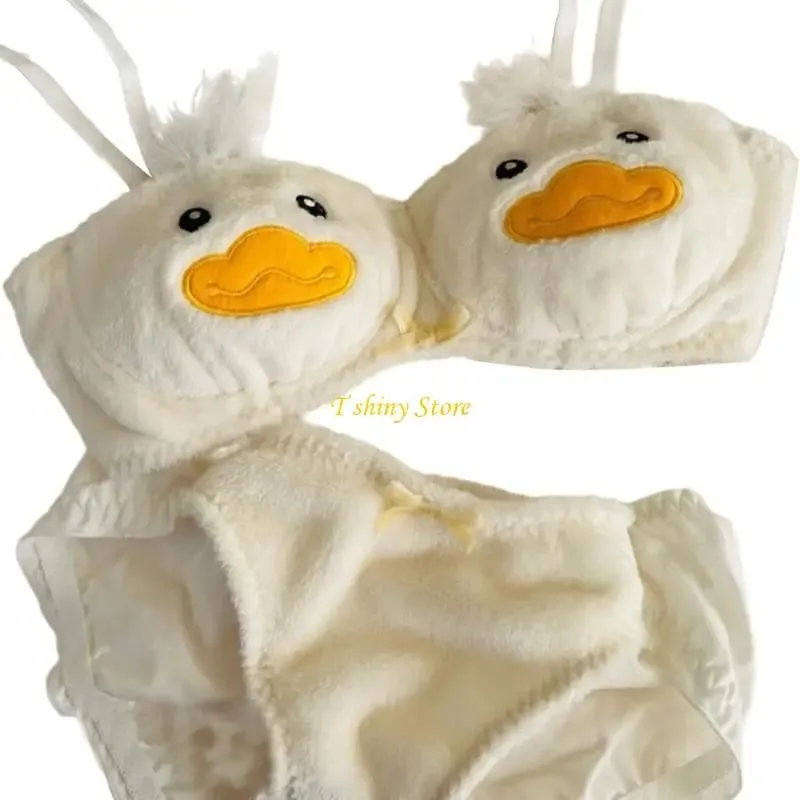 2Pcs Women's Anime Plush Bra and Panty Set Cute Cartoon Duck Pattern Furry Underwear Japanese Cosplay Intimates Lingerie — image 2