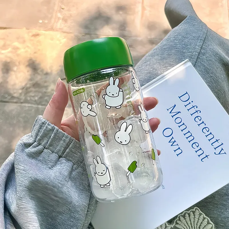 Kawaii miffy bonito copo de água verão dos desenhos animados coelho impressão estilo simples transparente plástico portátil xícara café presente da menina — image 3