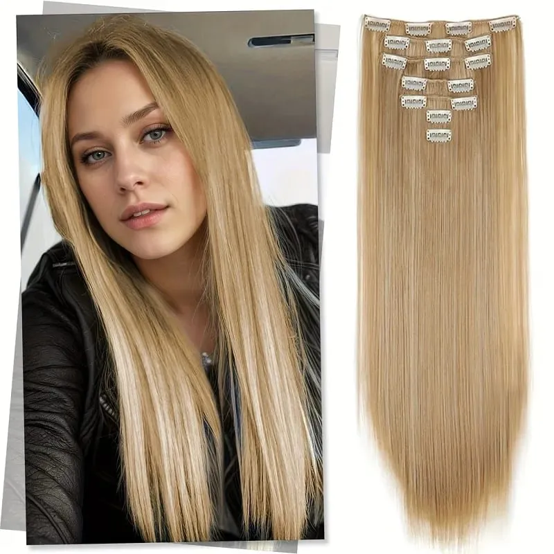 24Inch Synthetic 7pcs/set Long Straight Clip in Hair Extensions Invisible Fake Clips on Hairpieces for Women Party Daily Use — image 16