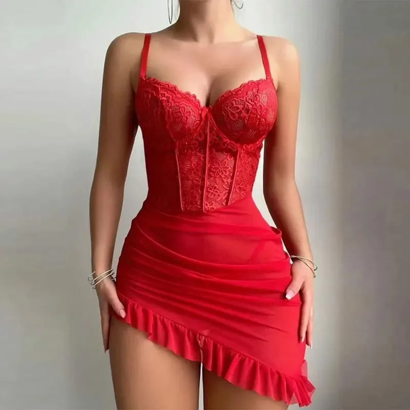 Women Fashion Lace Transparent Mini Dress Sexy Sling Bag Hip Dress Summer Sleeveless Dress Holiday Party Women's Gift