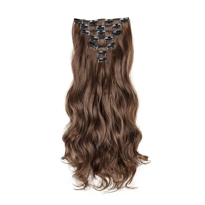 Synthetic 24Inch 7pcs/set Long Curly Clip In Hair Extensions Heat Resistant Fluffy Hairpiece for Women Daily Party Use — image 13
