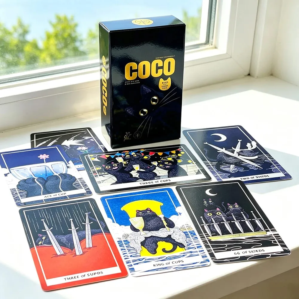 Coco Black Cat Tarot Deck 78 Cute Black Cat Tarot Cards Fortune Telling Divination Card Game for Beginners Cat Lovers — image 2