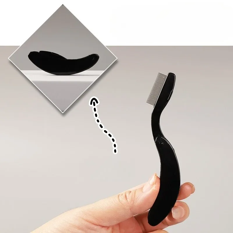 1Pc Curved Design Eyelash Brushes Combs Folding Separator Stainless Steel Eyelash Combing Tool Beauty Portable