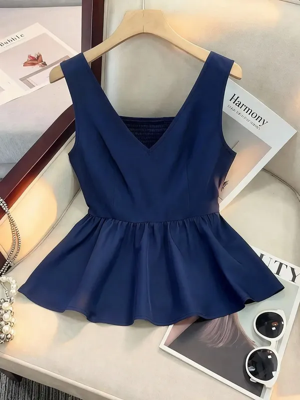 Slim-fit Cami with Ruched Back & Thick Straps Ruffled Hem Stretch Gathered Design for All Body Types — image 4