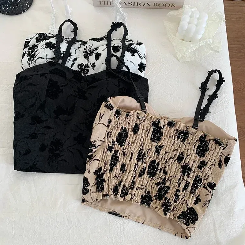 Women Sweet Elastic Camis Underwear Padded Bra Spaghetti Cute Crop Tops Print Tank Tops For Women Summer — image 1