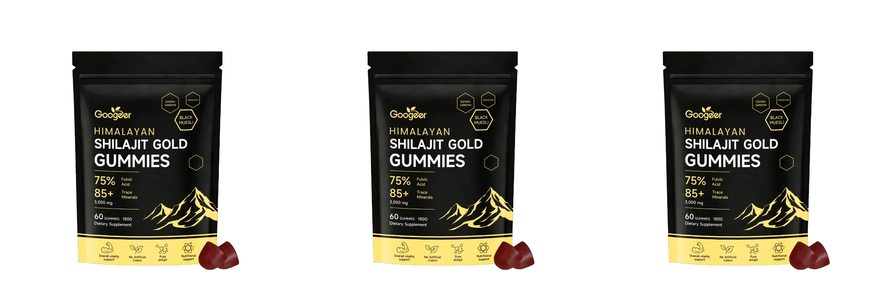 Himalayan Shilajit Gold 60 Gummies Minerals Formula Supports Energy Boost & Body Vitality Natural Nutritional Dietary Supplement