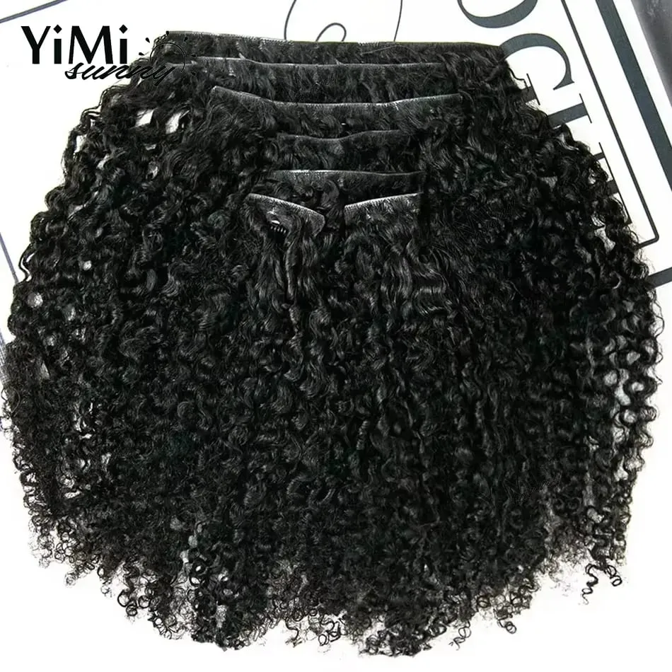 120G/Set Invisable Edge Clip Ins Human Hair Extensions Seamless Kinky Curly Injected PU Tape Weft Clip Ins Human Hair For Woman
