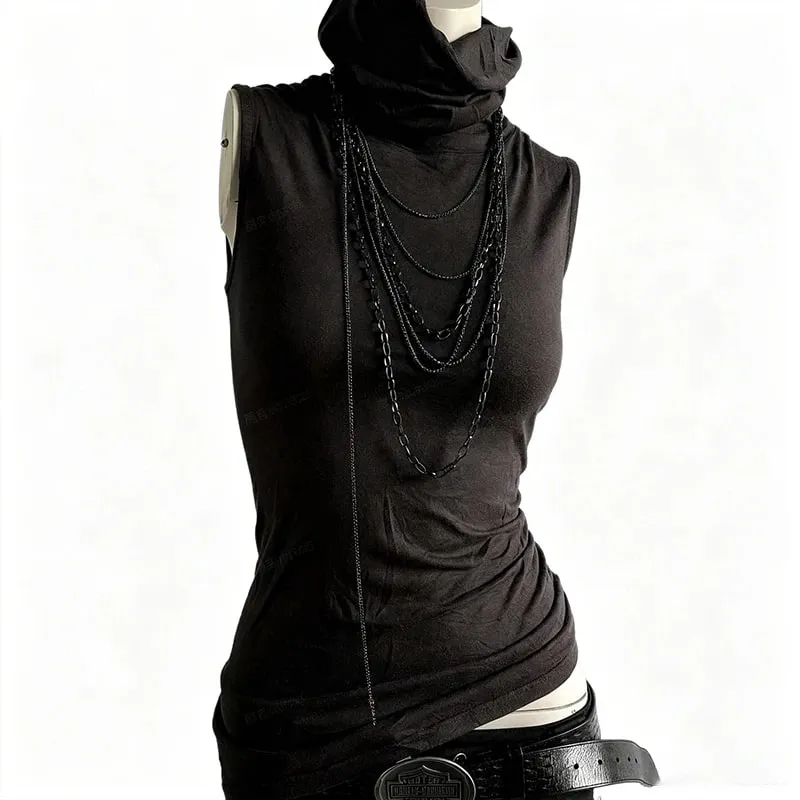 Harajuku style retro high neck sleeveless slim fit design spicy girl niche versatile vest top can be worn outside — image 3