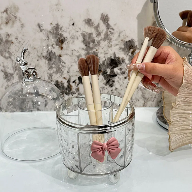 360° Rotating Makeup Brushes Organizer Clear Plastic Dustproof Cosmetic Tools Storage Box for Organizer Lipstick Makeup Brushes