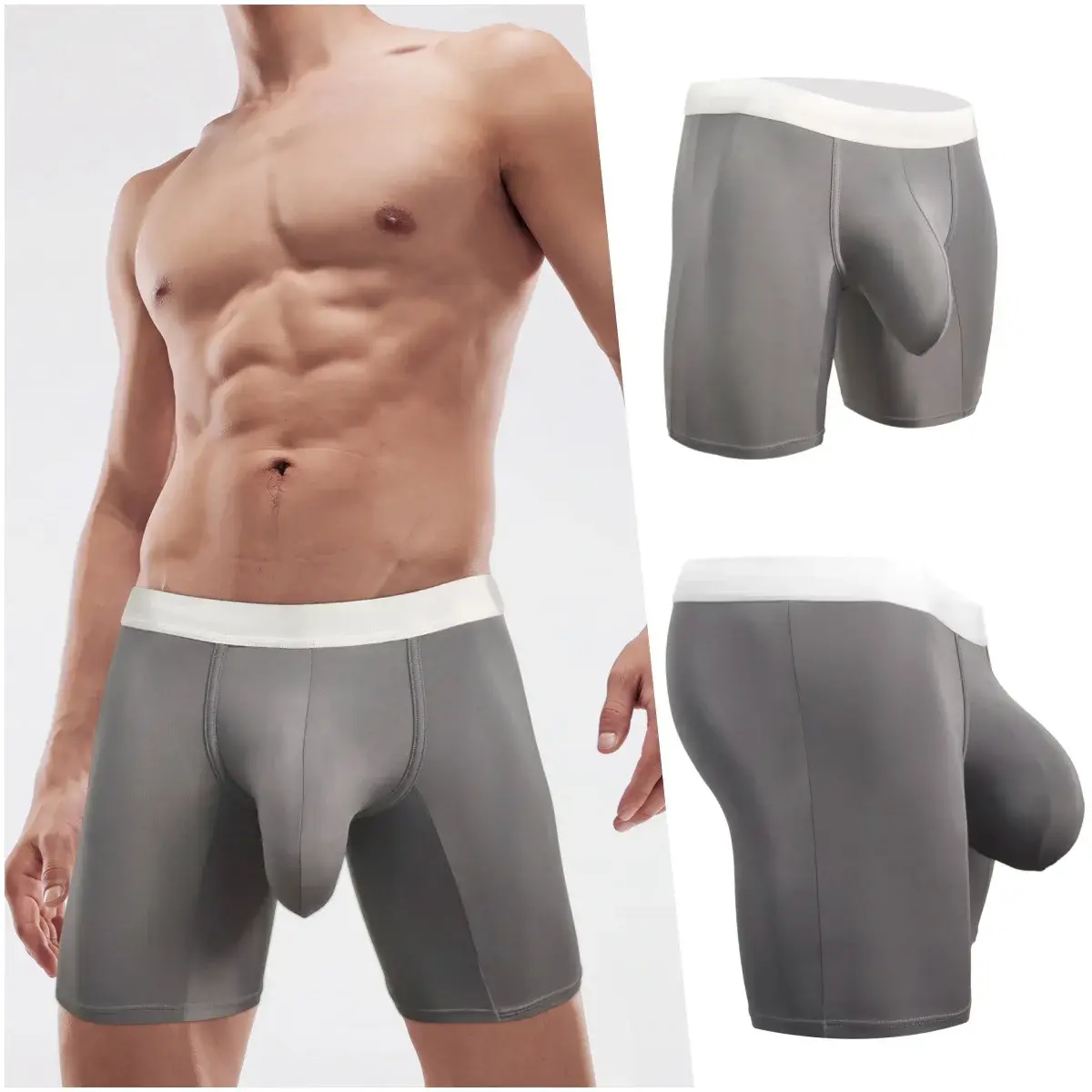 Mens Cool Ice Silk Boxer Briefs Extra Deep Pouch Breathable Long Running Sport Gym Underwear Anti Chafe Free Soft Trunks — image 3