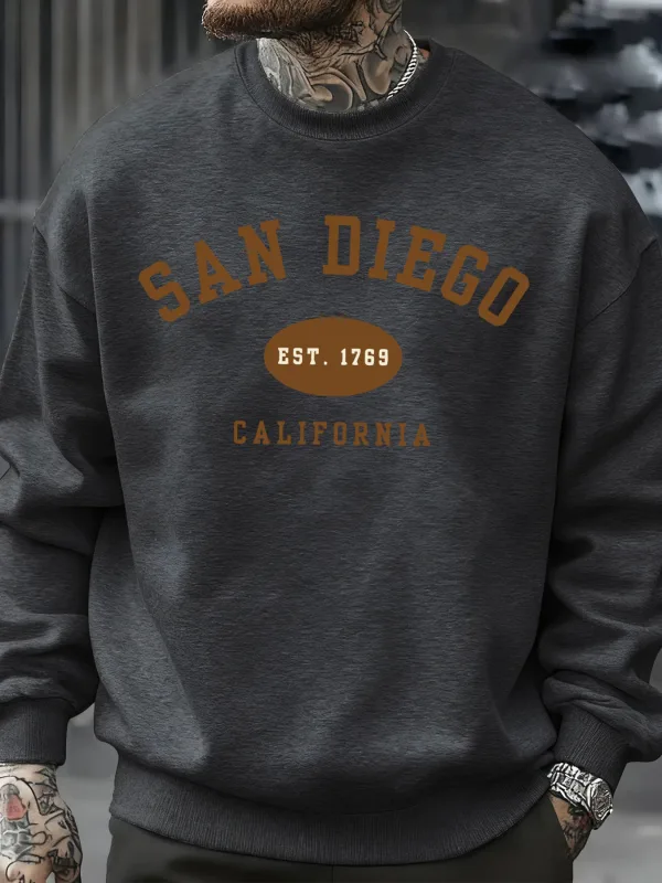 San Diego California Letter Printed Men Pullover Sweatshirts Soft Fleece Sweatshirt Crewneck Casual Clothes Oversized Streetwear — image 16