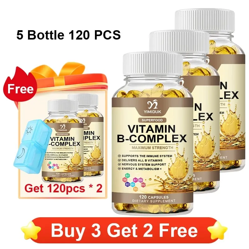Vitamin B-Complex Capsules with Vitamin B12 & Biotin Support Nervous Bones Brain & Heart Health Metabolism Immune Energy