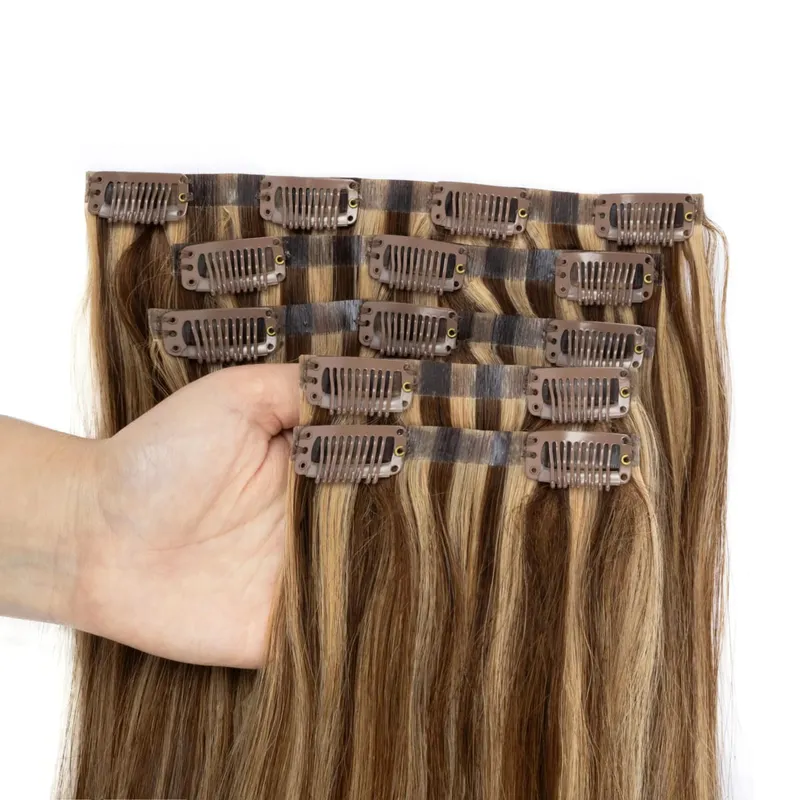 Invisible PU Clip In Human Hair Extension Seamless Tape Weft Thin and Soft Tape Weft 7Pcs/set 12-24inch 100G 120G Clip on Hair