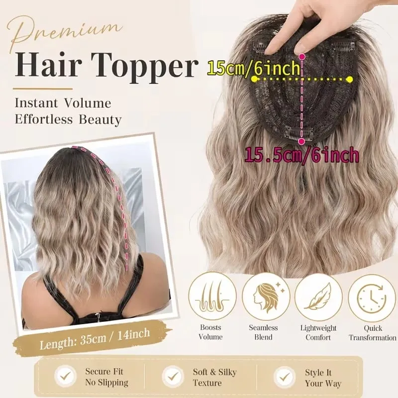 14Inch Synthetic Short Bobo Wavy Curly Topper Hair Extension Scalp-Covering Clip-In for Thinning Hair Women Daily Use — image 3
