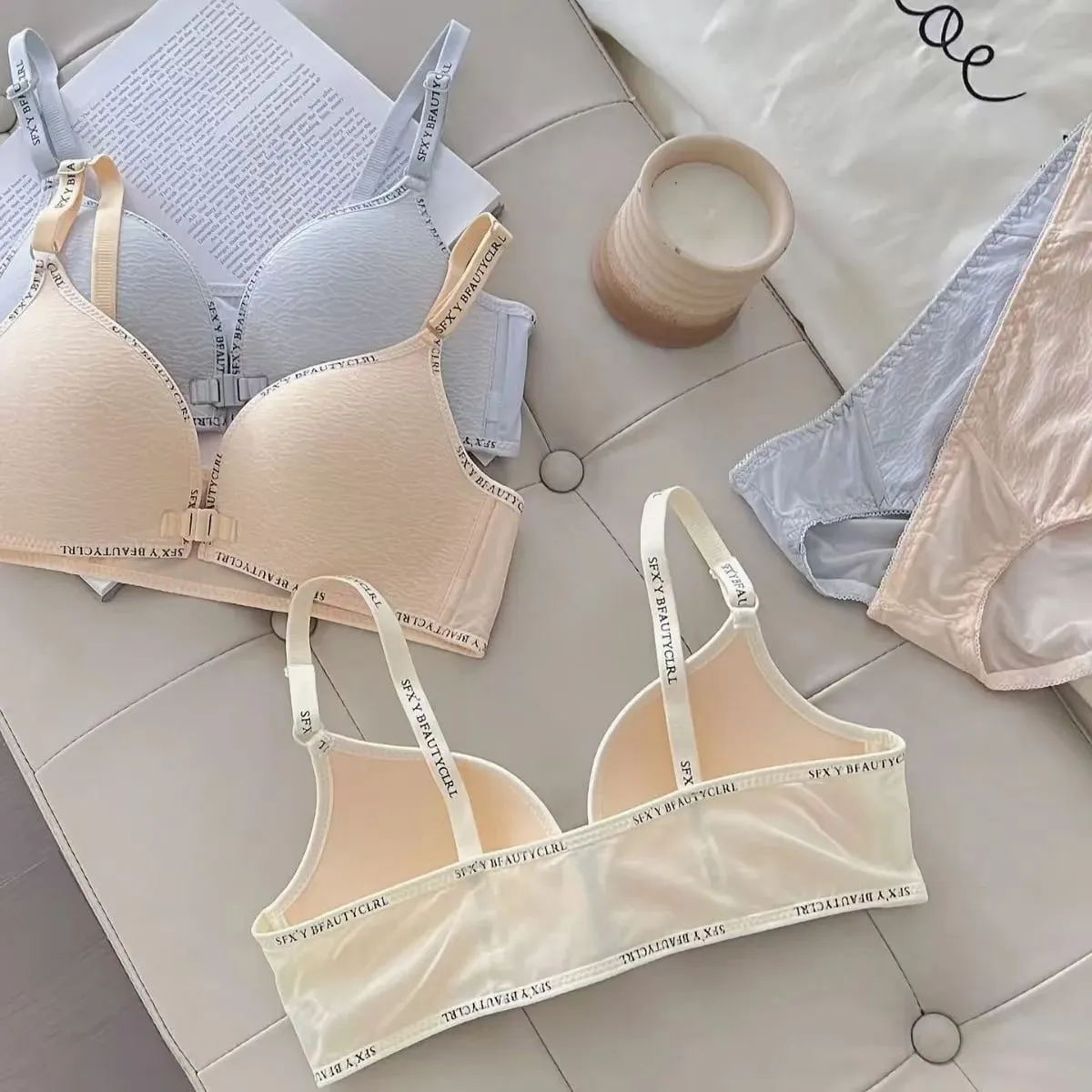 Sexy Push-Up-Dessous-Set mit Frontverschluss für kleine Brüste, bequemer dünner BH ohne Stahlring-Buchstaben-Schultergurte — image 2