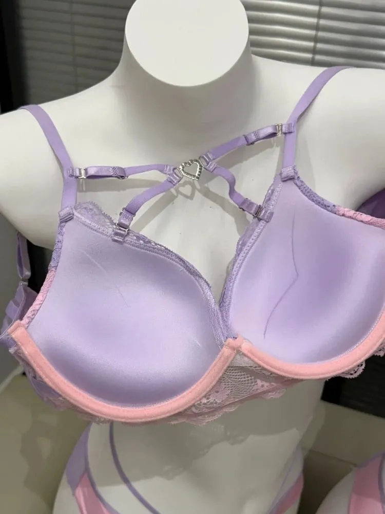 Chic Hollow Lace Tie Strap Lingerie Set Sexy Push Up Brassiere Gathering Ladies Fashion Inner Underwear Set 32 34 36 38 — image 1