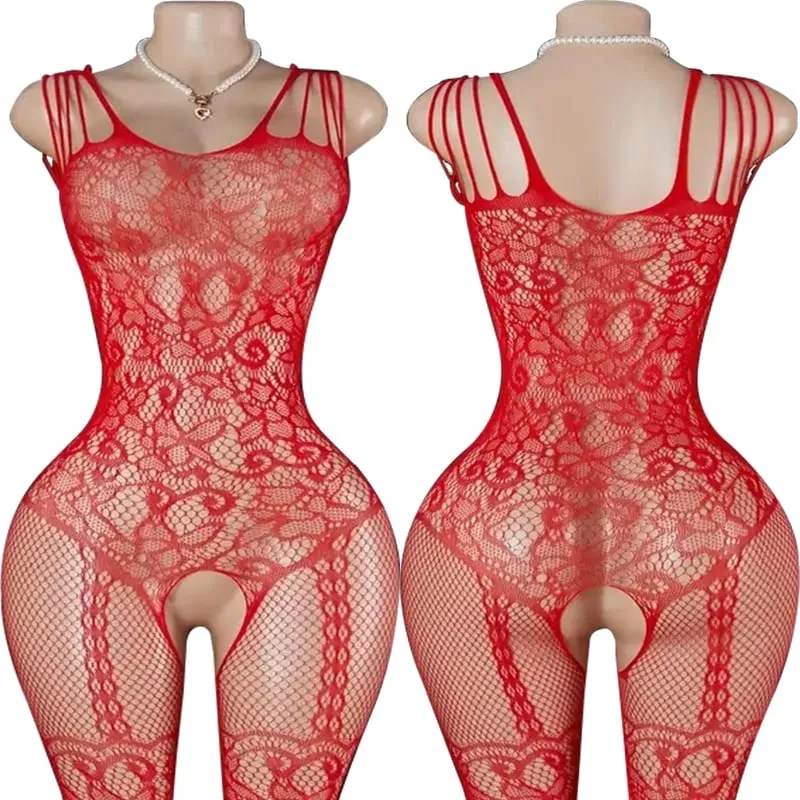 Black Fishnet Off-Shoulder Open-Crotch Bodystocking Lingerie Set Sexy Crotchless Teddy Bra Women's Erotic Underwear — image 15