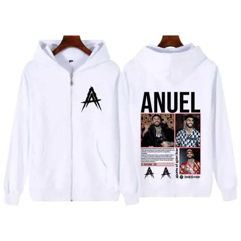 Rapper Anuel AA Album Tour 2025 Vintage Graphic Zipper Hoodie Men Women Fashion Long-sleeved Casual Hip-hop Zip Up Sweatshirts — image 8