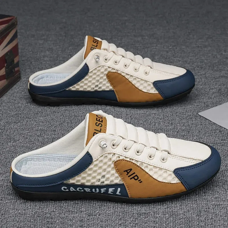 Backless Slip On Half Slide Sneakers for Men Breathable Mesh Casual Shoes