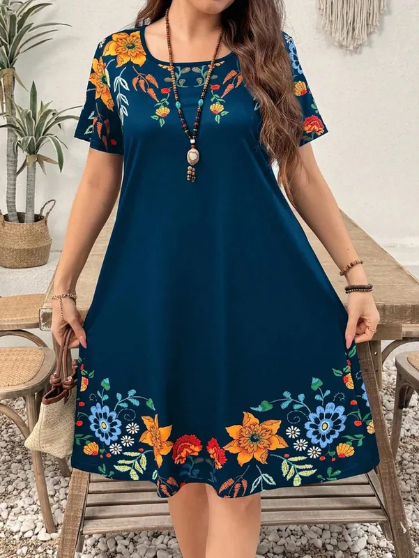 Summer Casual Floral Print Women's Dress Fashion Short Sleeve Mini Dress Beach Vacation Dress Y2k Ladies Clothes Dresses Clothes — image 2