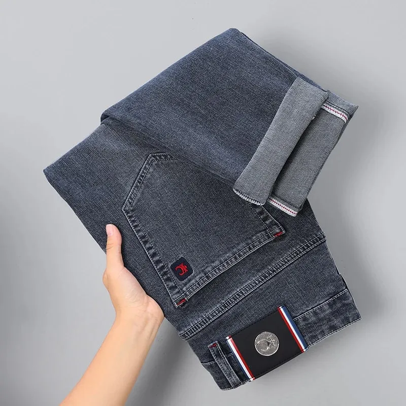 Men's Slim Fit Straight Leg Jeans European Style Versatile Business Casual Stretchy Long Pants — image 7
