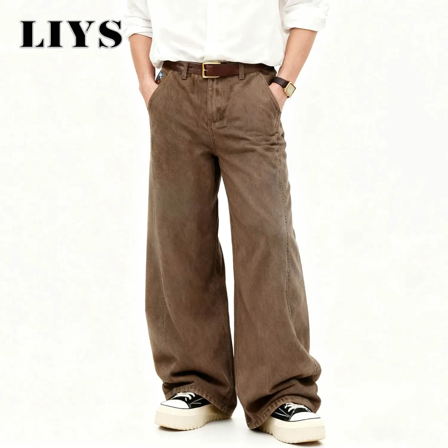 American Men's Retro Brown Ultra Baggy Wide Leg Jeans Street Casual Embroidery Oversized Men's Clothes Unisex Denim Pants — image 2