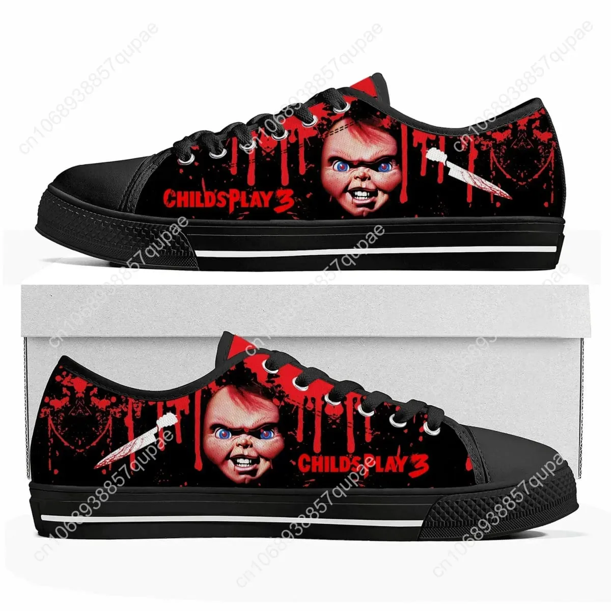 Horror Movie Childs Play Chucky Low Top High Quality Sneakers Mens Women Teenager Canvas Sneaker Casual Couple Shoes Custom Shoe