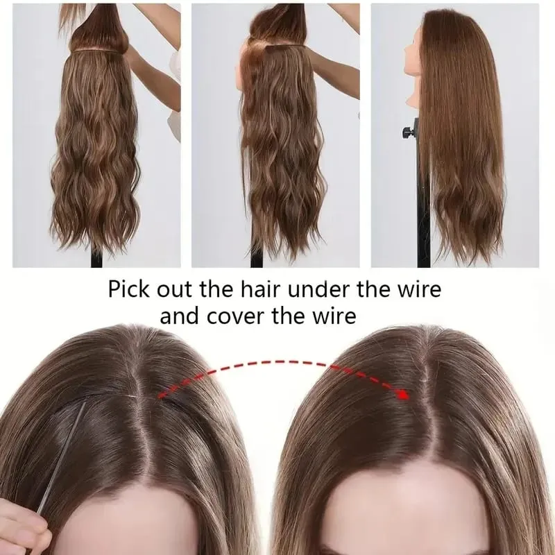 18Inch Synthetic Long Curly Fish Line Hairpiece Invisible Wire Halo Hair Extensions Heat Resistant Fluffy for Daily Styling — image 5